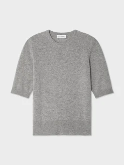 New White + Warren cashmere elbow sleeve tee GreyHeather
