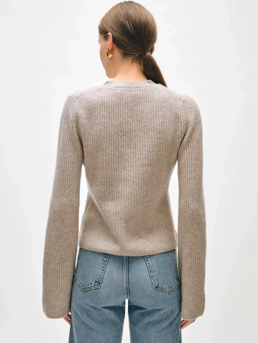 Sale White + Warren cashmere fluted sleeve cardigan SandWispHeather