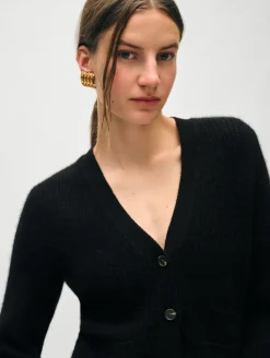 Sale White + Warren cashmere fluted sleeve cardigan Black