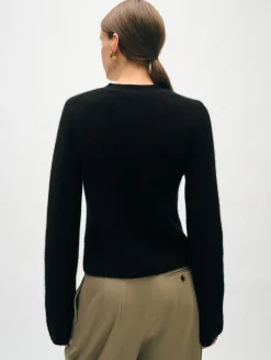 Sale White + Warren cashmere fluted sleeve cardigan Black