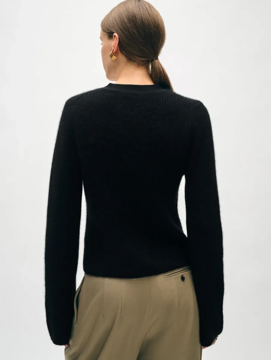 Sale White + Warren cashmere fluted sleeve cardigan Black