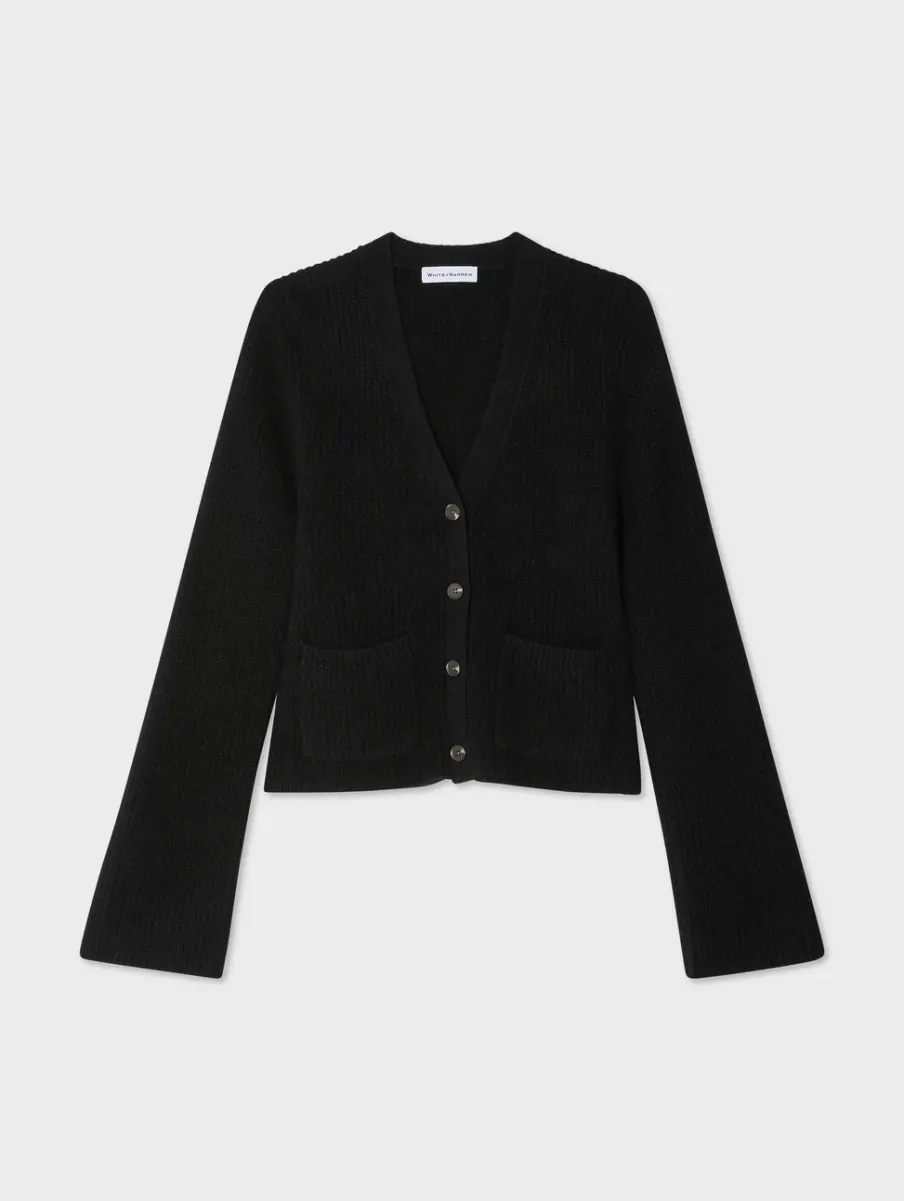 Sale White + Warren cashmere fluted sleeve cardigan Black