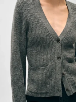 Best White + Warren cashmere fluted sleeve cardigan GraphiteHeather