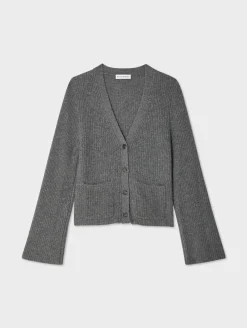 Best White + Warren cashmere fluted sleeve cardigan GraphiteHeather