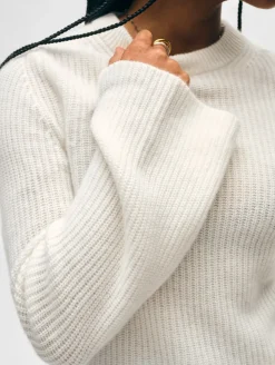 Clearance White + Warren cashmere fluted sleeve top SoftWhite