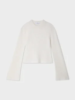 Clearance White + Warren cashmere fluted sleeve top SoftWhite