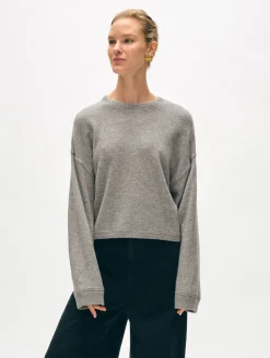 Clearance White + Warren cashmere heart drop shoulder sweater GreyHeather