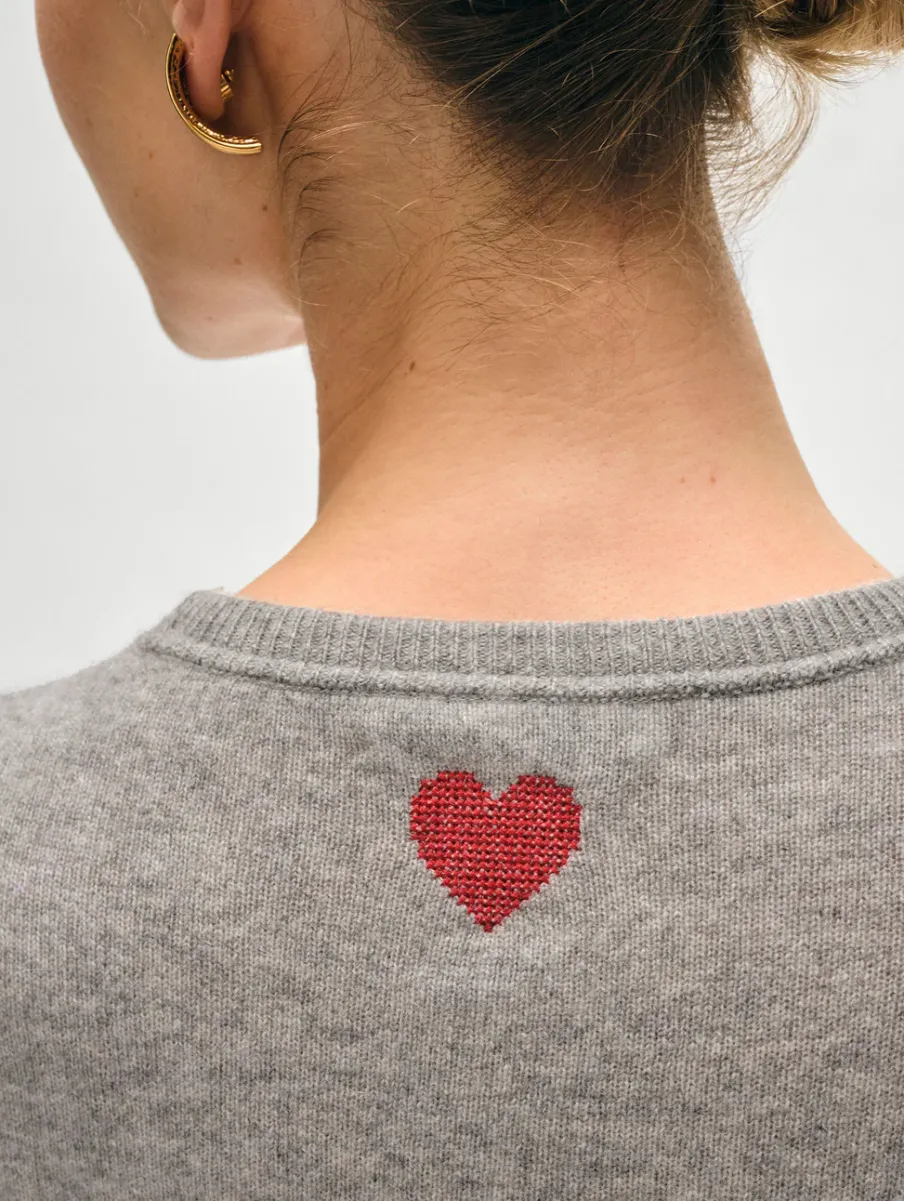 Clearance White + Warren cashmere heart drop shoulder sweater GreyHeather