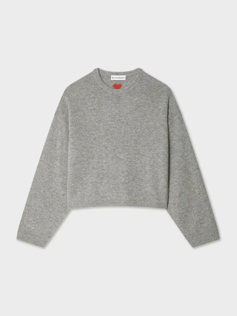 Clearance White + Warren cashmere heart drop shoulder sweater GreyHeather