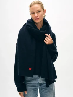 Hot White + Warren cashmere heart travel wrap DeepNavy