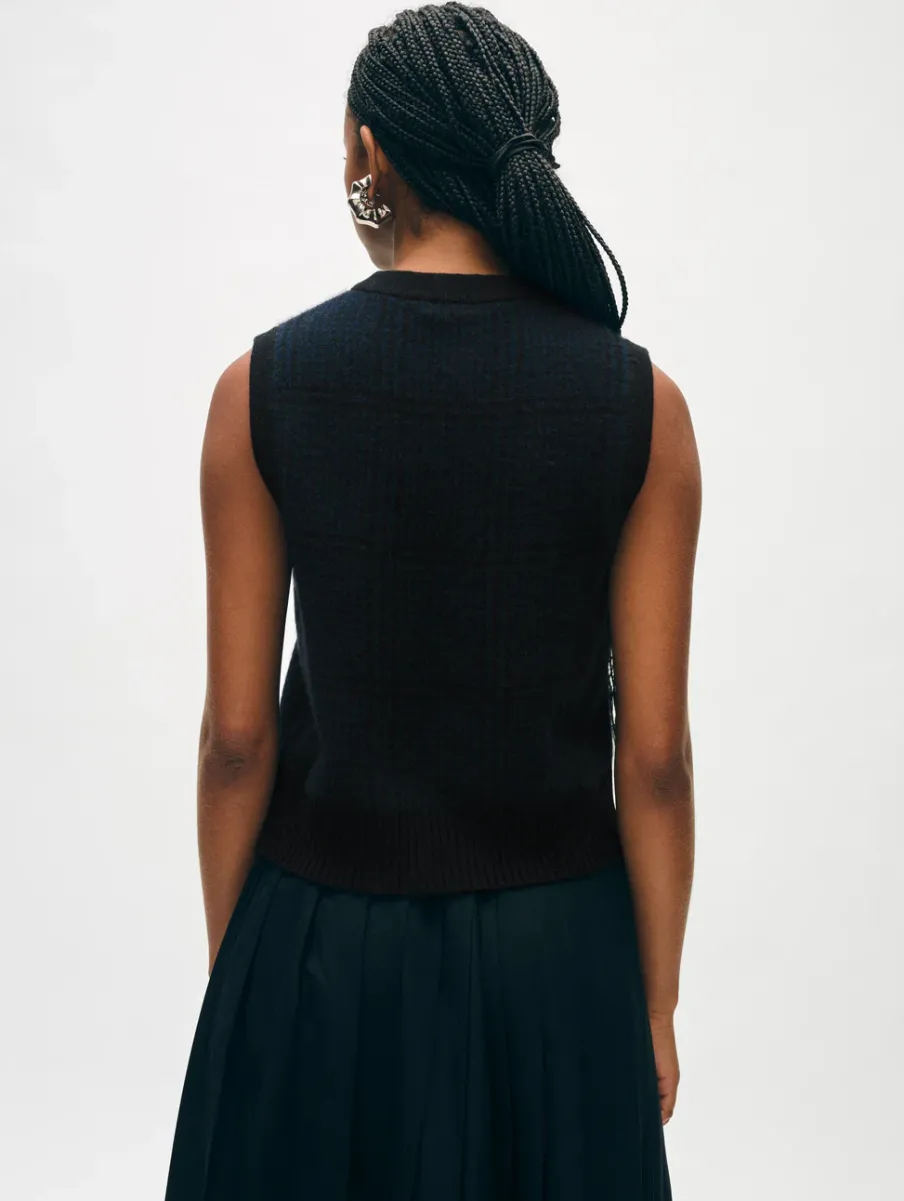 Online White + Warren cashmere houndstooth shell Black/DeepNavy