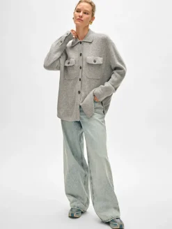 Outlet White + Warren cashmere luxe button down shacket GreyHeather