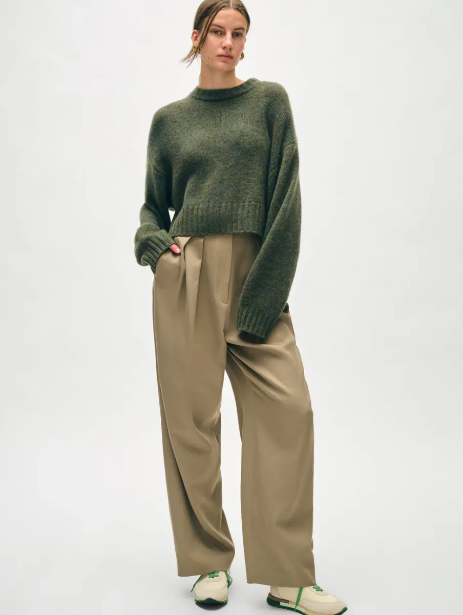 Fashion White + Warren cashmere luxe crewneck GreenMarl