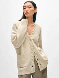 Discount White + Warren cashmere luxe pocket cardigan NaturalHeather