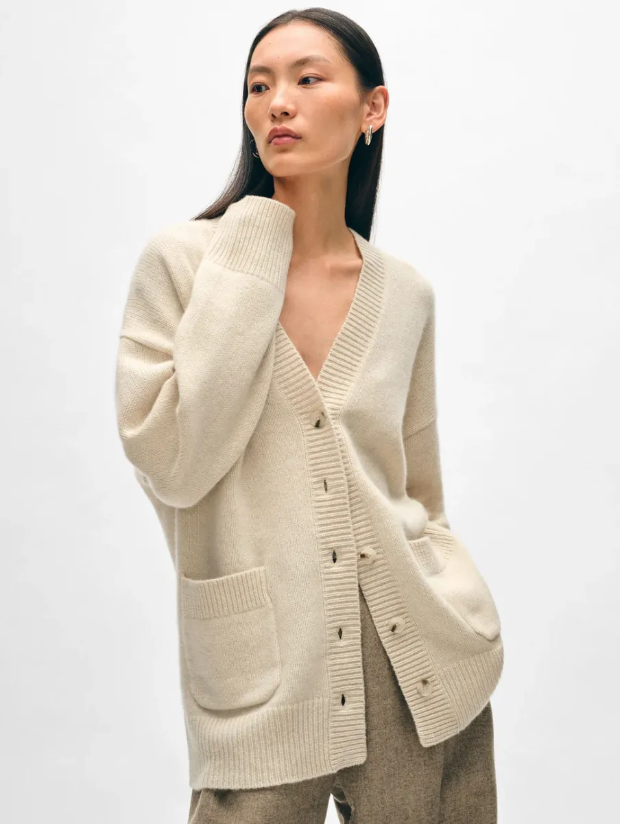Discount White + Warren cashmere luxe pocket cardigan NaturalHeather