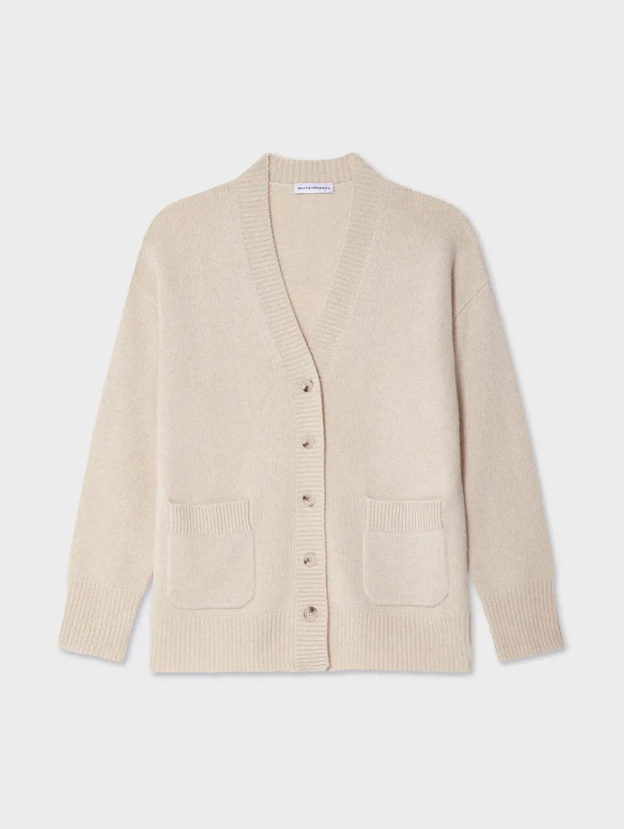 Discount White + Warren cashmere luxe pocket cardigan NaturalHeather