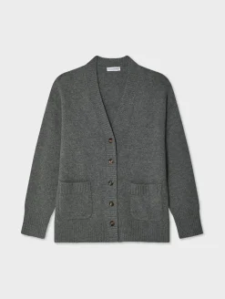 Online White + Warren cashmere luxe pocket cardigan GraphiteHeather