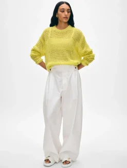 Fashion White + Warren cashmere marled mesh crewneck AcidLimeCombo