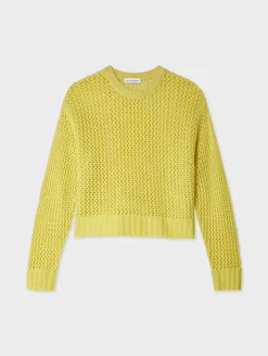 Fashion White + Warren cashmere marled mesh crewneck AcidLimeCombo