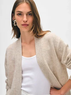 Online White + Warren cashmere marled open cardigan SandwispCombo