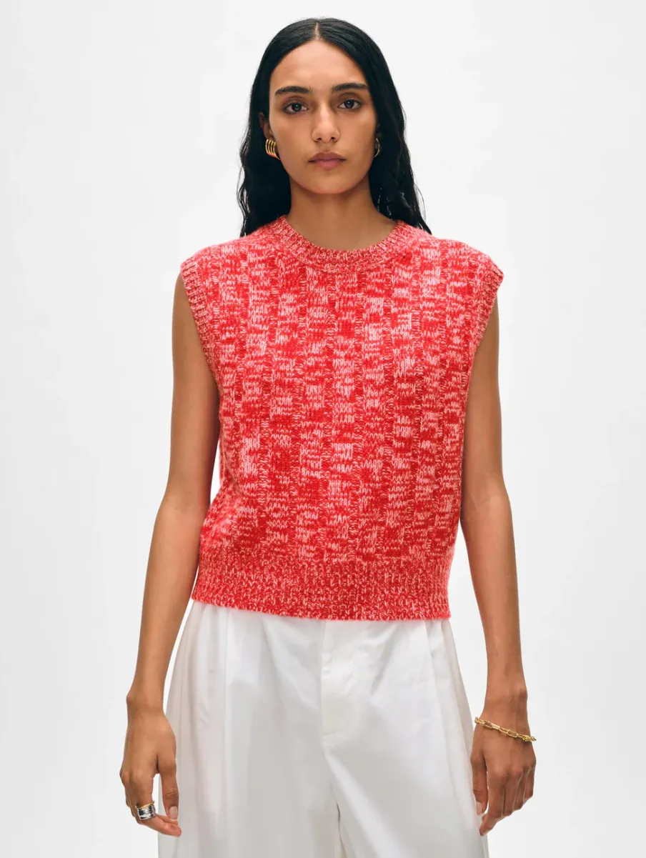 Hot White + Warren cashmere marled wide ribbed shell BrightScarletCombo