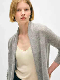 Discount White + Warren cashmere mini trapeze cardigan GreyHeather