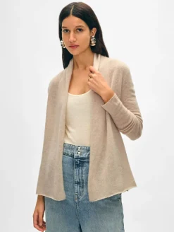Online White + Warren cashmere mini trapeze cardigan SandWispHeather