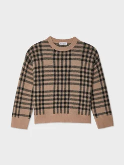 Sale White + Warren cashmere plaid crewneck TrueCamel/Black