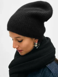 Best White + Warren cashmere plush rib beanie Black