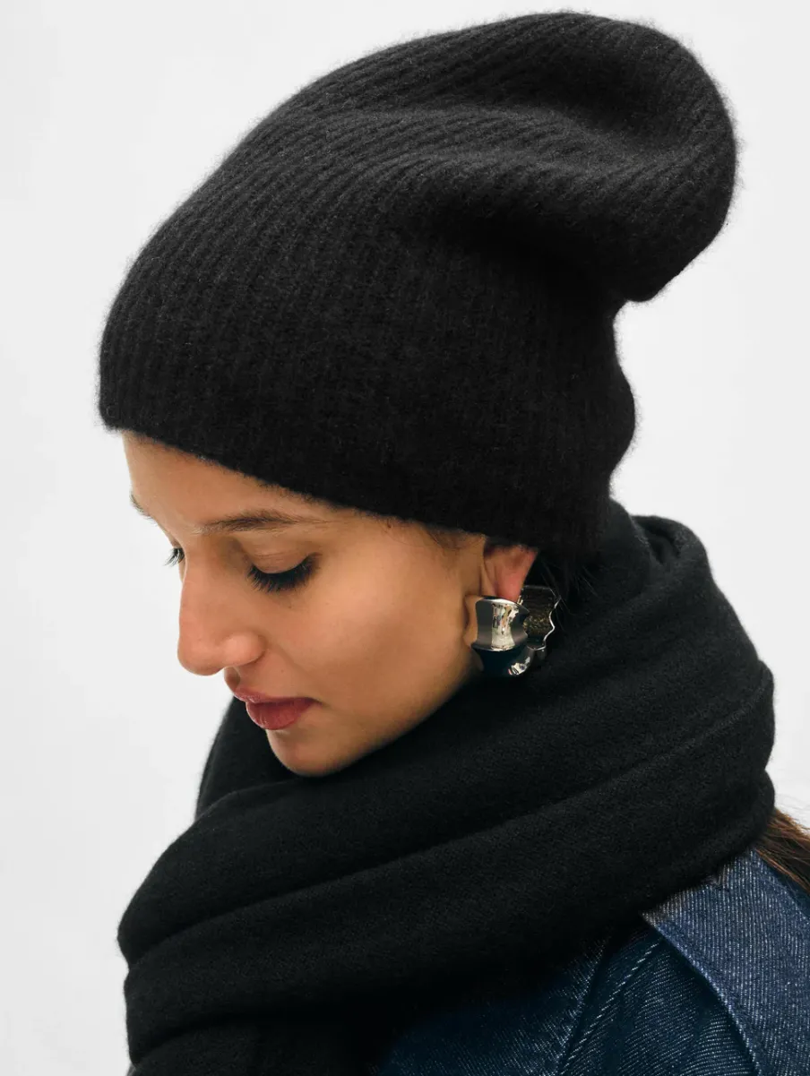 Discount White + Warren cashmere plush rib beanie Black