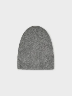 New White + Warren cashmere plush rib beanie GraphiteHeather