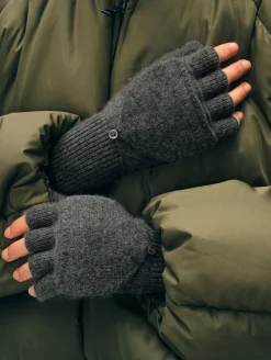 Hot White + Warren cashmere pop top glove GraphiteHeather