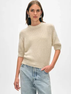Online White + Warren cashmere puff sleeve crewneck NaturalHeather