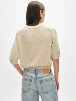 Online White + Warren cashmere puff sleeve crewneck NaturalHeather