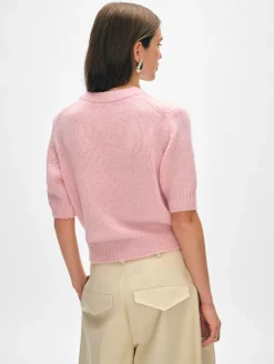 Hot White + Warren cashmere puff sleeve crewneck Primrose