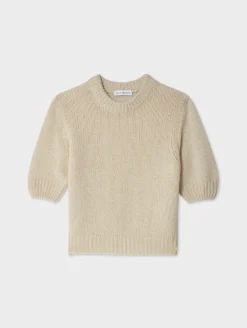 Outlet White + Warren cashmere puff sleeve crewneck NaturalHeather