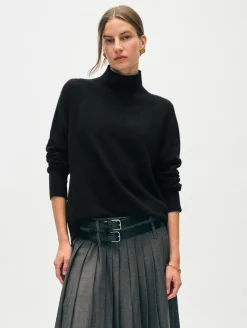 Best White + Warren cashmere rib trim standneck Black