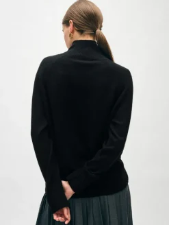 Best White + Warren cashmere rib trim standneck Black