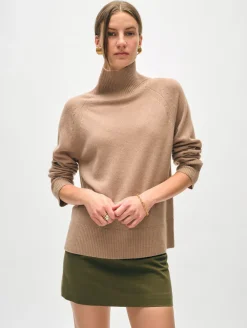 Discount White + Warren cashmere rib trim standneck TrueCamel
