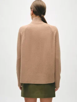 Discount White + Warren cashmere rib trim standneck TrueCamel