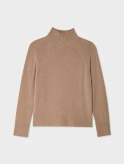 Discount White + Warren cashmere rib trim standneck TrueCamel