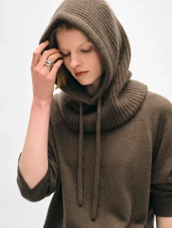 Clearance White + Warren cashmere ribbed balaclava RussetBrown