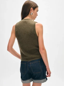 Online White + Warren cashmere ribbed button vest Loden