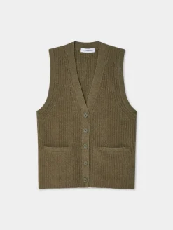 Online White + Warren cashmere ribbed button vest Loden