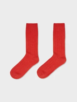 Best White + Warren cashmere ribbed socks CarmineRed