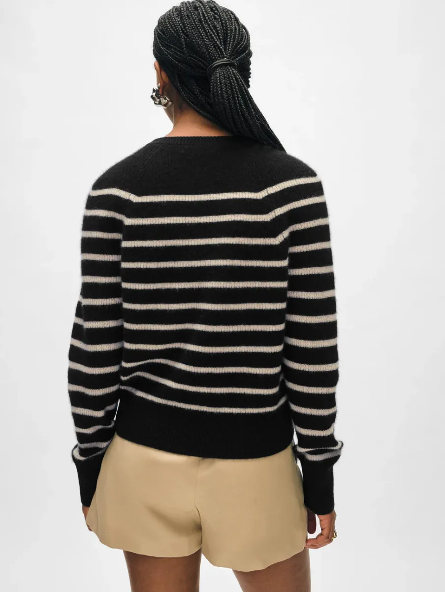 Hot White + Warren cashmere ribbed striped henley Black/Natural
