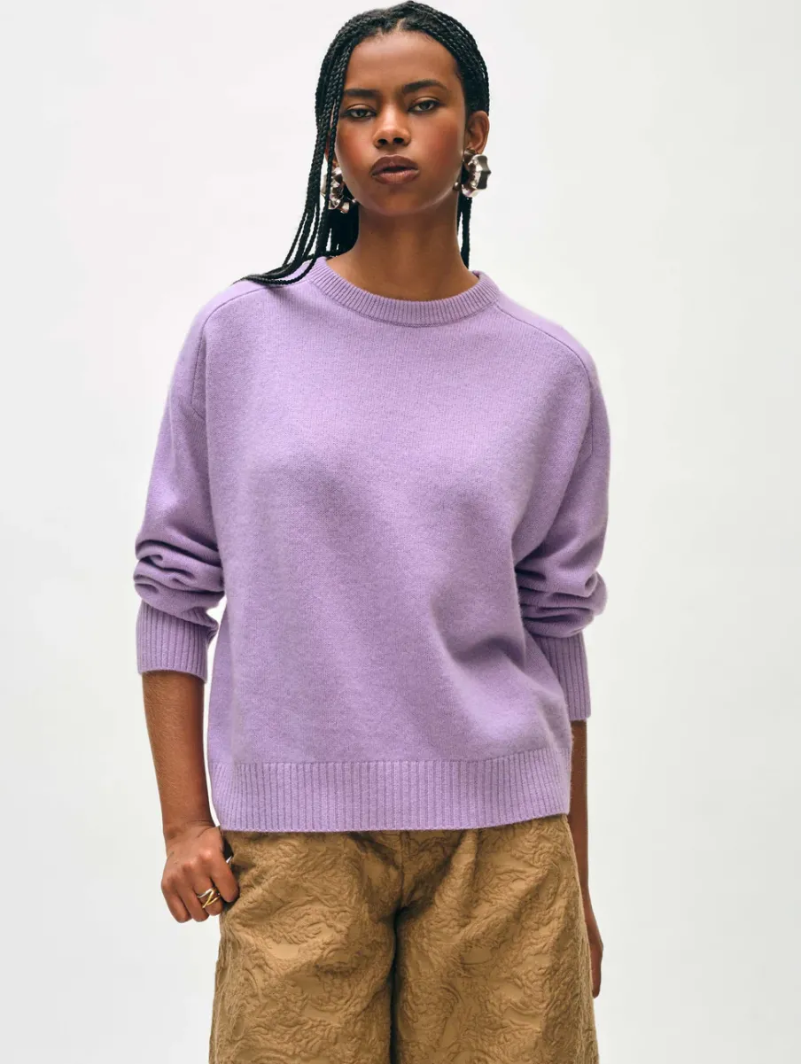 Online White + Warren cashmere saddle sleeve crewneck PurpleHaze