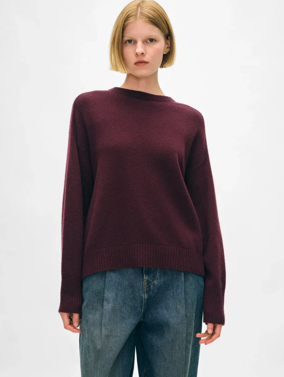 Outlet White + Warren cashmere saddle sleeve crewneck Sangria