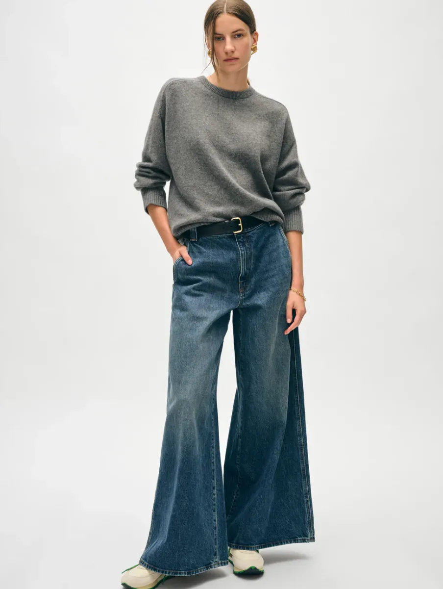 Fashion White + Warren cashmere saddle sleeve crewneck GraphiteHeather