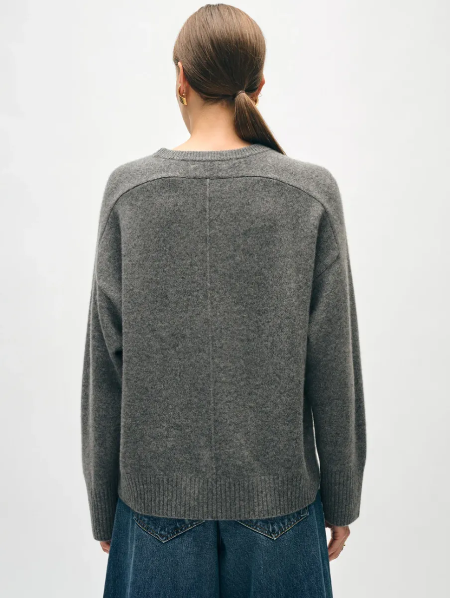 Fashion White + Warren cashmere saddle sleeve crewneck GraphiteHeather